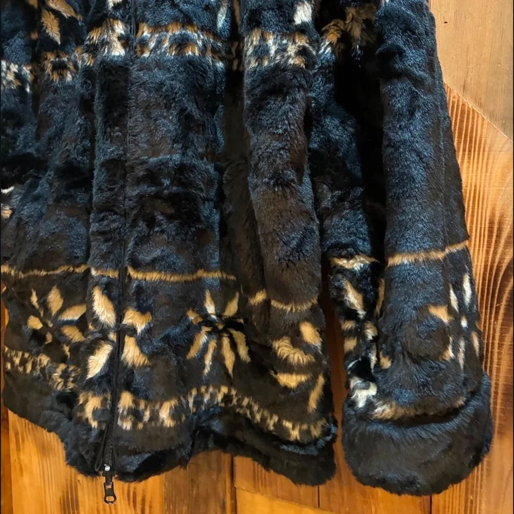 Vintage Faux Fur Coat black Snowflake Jacket - Picture 5 of 5